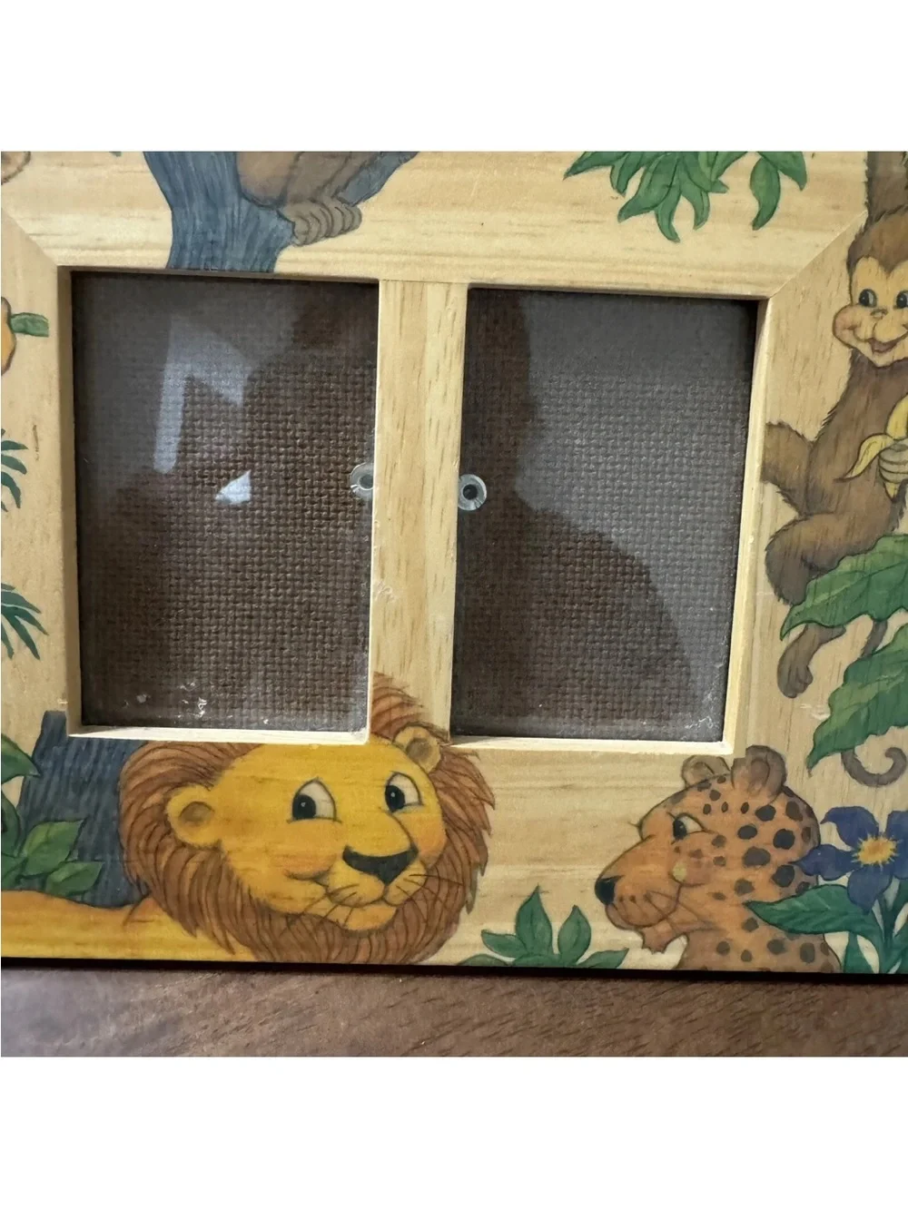 Vintage Fetco Jungle Animals Wooden  Picture Frame Easel  Back Or  Hang